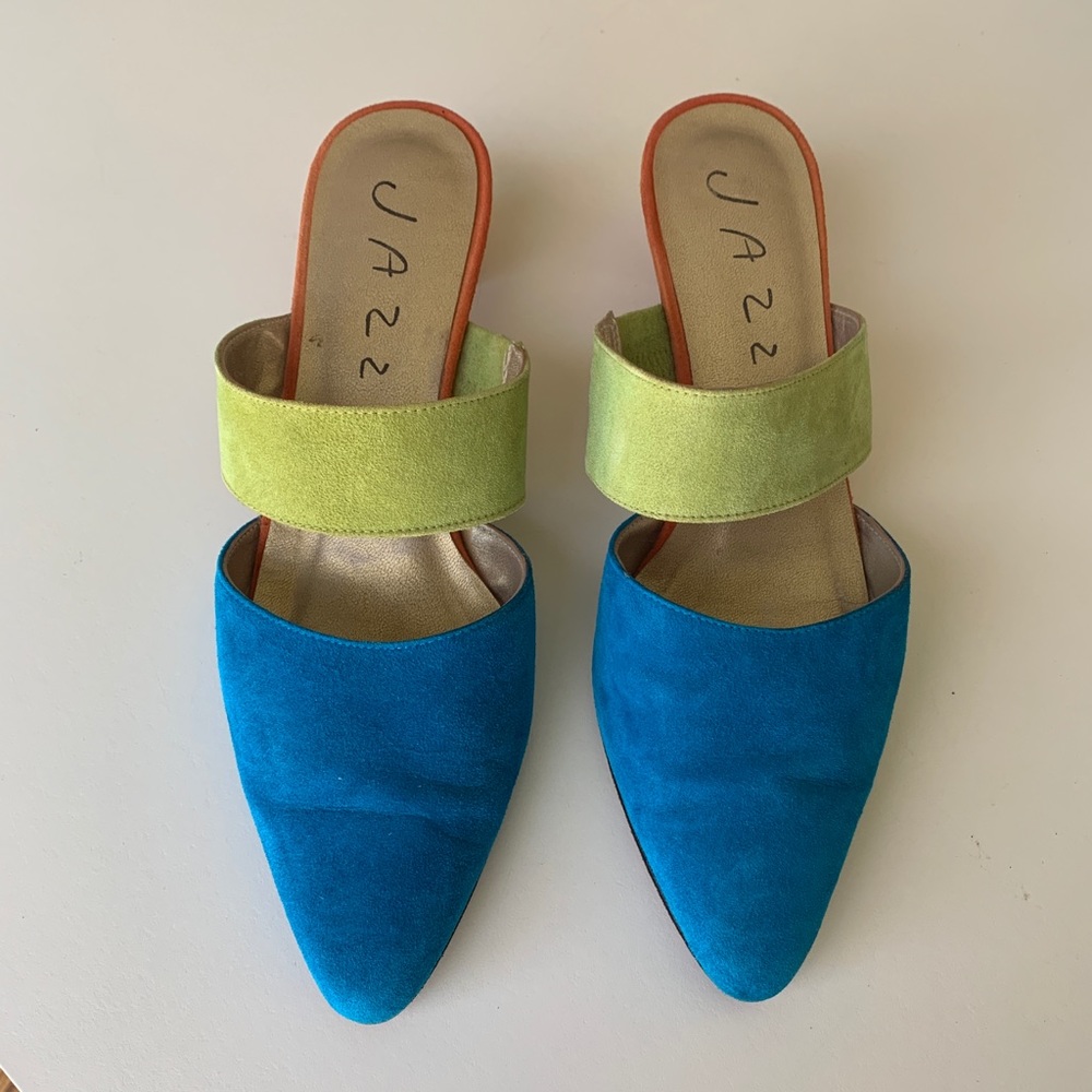 Vintage Jazz España Suede Mules w/2” heel size 7